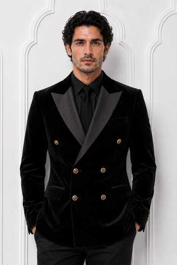 Nivedita Saboo Velvet Double-Breasted Tuxedo Blazer