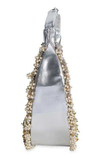 5elements_Silver Mayura Peacock Artistry Handbag _Online_at_Aza_Fashions
