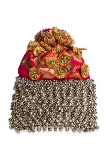 Shop_5elements_Red Beads, Tassels, Metallic Thread Mehrunisa Ghunghroo Potli _Online_at_Aza_Fashions