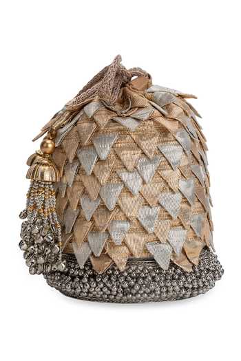 Shop_5elements_Gold Beads, Tassels, Metallic Thread, Fabric Flowers Phoolwari Shimmering Potli _Online_at_Aza_Fashions