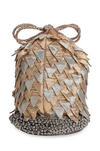 5elements_Gold Beads, Tassels, Metallic Thread, Fabric Flowers Phoolwari Shimmering Potli _at_Aza_Fashions