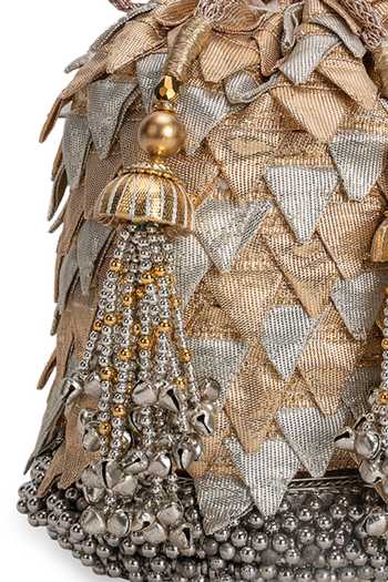 Buy_5elements_Gold Beads, Tassels, Metallic Thread, Fabric Flowers Phoolwari Shimmering Potli 