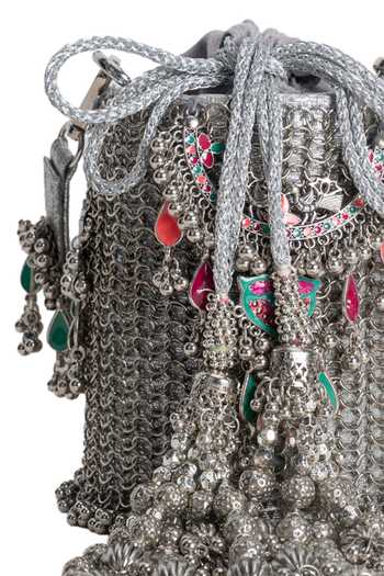 Shop_5elements_Silver Beads, Tassels, Metallic Thread Shahnoor Embellished Potli 