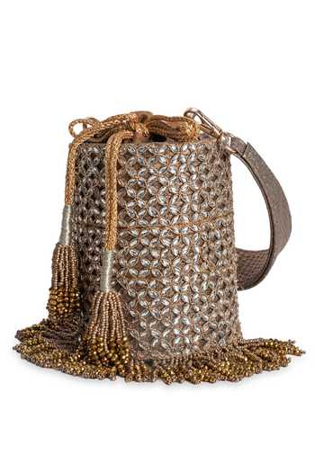 5elements_Gold Beads, Crystals, Tassels, Fringe Nayab Embellished Potli _Online_at_Aza_Fashions