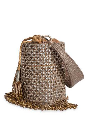 Buy_5elements_Gold Beads, Crystals, Tassels, Fringe Nayab Embellished Potli _Online_at_Aza_Fashions
