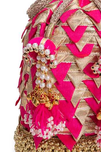 Shop 5elements Pink Beads, Pearls, Tassels Gulrang Embellished Potli Online at Aza Fashions Shop_5elements_Pink Beads, Pearls, Tassels Gulrang Embellished Potli _Online_at_Aza_Fashions