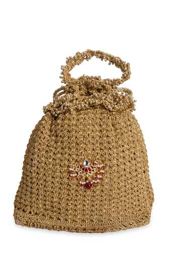 Buy_5elements_Gold Embroidery, Beads, Pearls, Zari, Kanakriti Intricate Embellished Potli _Online_at_Aza_Fashions