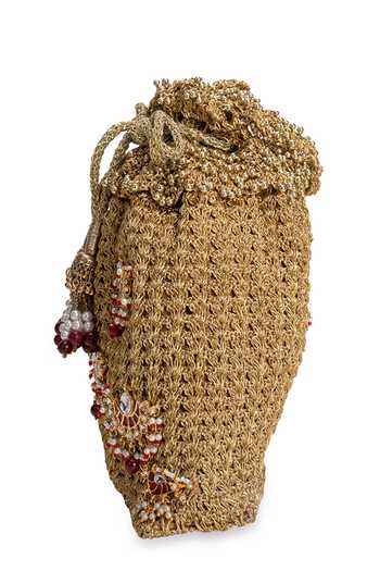 Shop_5elements_Gold Embroidery, Beads, Pearls, Zari, Kanakriti Intricate Embellished Potli _Online_at_Aza_Fashions