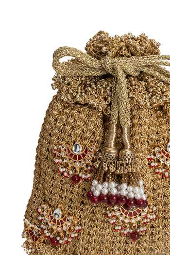 5elements_Gold Embroidery, Beads, Pearls, Zari, Kanakriti Intricate Embellished Potli _at_Aza_Fashions