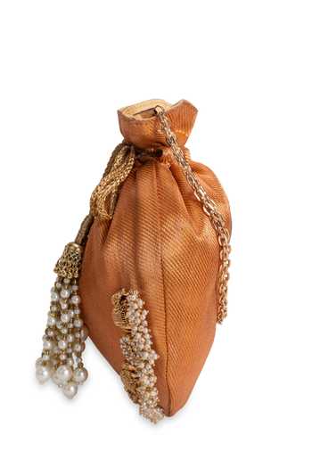 5elements_Orange Beads, Pearls, Tassels Kesiya Elephant Motif Beadwork Potli _Online_at_Aza_Fashions