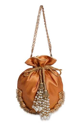 Shop_5elements_Orange Beads, Pearls, Tassels Kesiya Elephant Motif Beadwork Potli _Online_at_Aza_Fashions