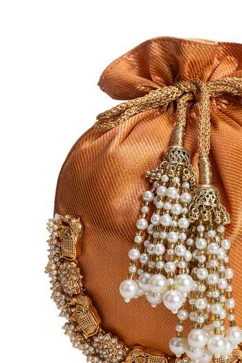 Shop_5elements_Orange Beads, Pearls, Tassels Kesiya Elephant Motif Beadwork Potli 