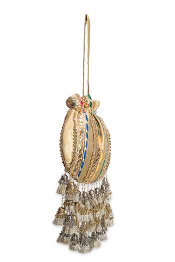 Shop_5elements_Gold Zari, Tassels, Metallic Thread Rangmahal Ccadting Potli _Online_at_Aza_Fashions