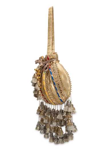 Shop_5elements_Gold Zari, Tassels, Metallic Thread Rangmahal Ccadting Potli 