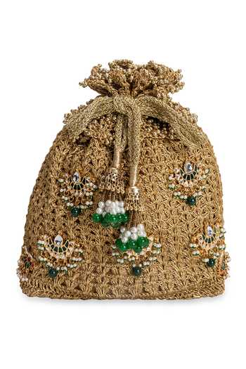 Buy_5elements_Gold Beads, Pearls, Zari, Stones, Tassels Rajika Kundan Motif Embellished Potli 