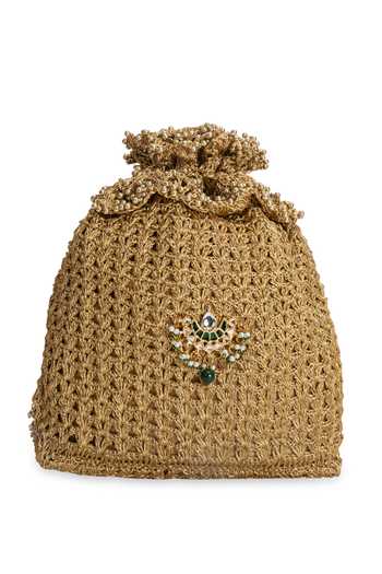 Shop_5elements_Gold Beads, Pearls, Zari, Stones, Tassels Rajika Kundan Motif Embellished Potli 