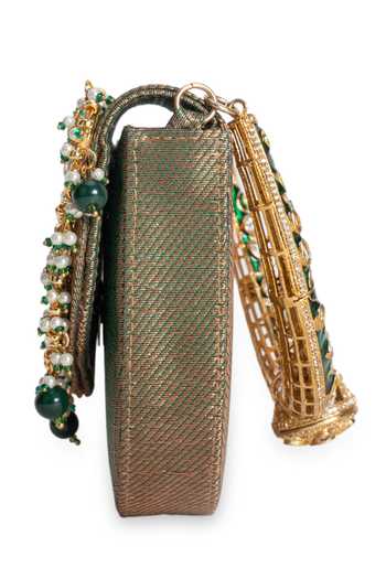 Buy_5elements_Green Meher Kundan Motif Embellished Clutch _Online_at_Aza_Fashions