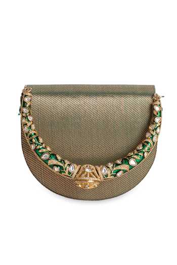 Shop_5elements_Green Meher Kundan Motif Embellished Clutch 