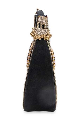 5elements_Black Rajnandini Metallic Beadwork Handbag _Online_at_Aza_Fashions