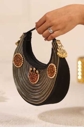 Buy_5elements_Black Rajnandini Metallic Beadwork Handbag _Online_at_Aza_Fashions