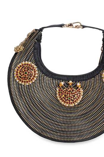 5elements_Black Rajnandini Metallic Beadwork Handbag _at_Aza_Fashions