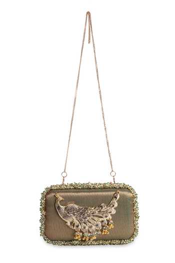 5elements_Pink Morbagh Metallic Motif Dual Clutch _Online_at_Aza_Fashions