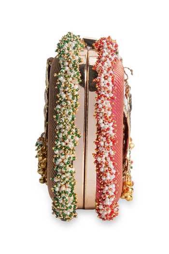 Buy_5elements_Pink Morbagh Metallic Motif Dual Clutch _Online_at_Aza_Fashions
