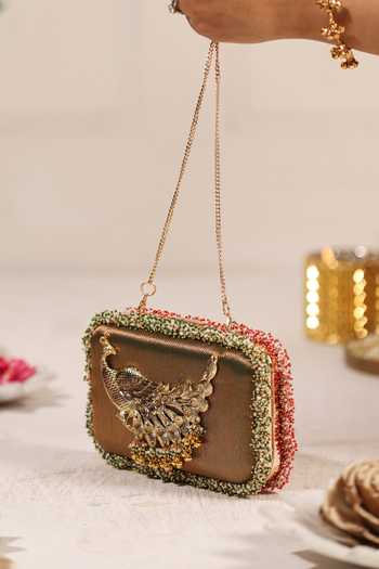 Shop_5elements_Pink Morbagh Metallic Motif Dual Clutch _Online_at_Aza_Fashions