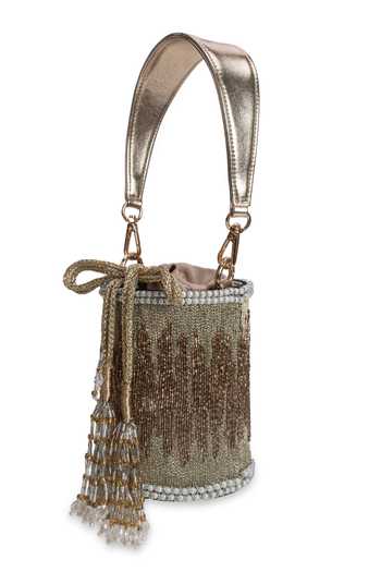 5elements_Gold Beads, Pearls, Tassels, Metallic Thread Ruhaniya Intricate Beadwork Potli _Online_at_Aza_Fashions