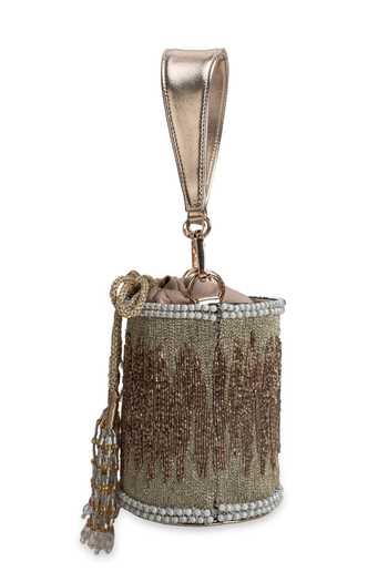 Buy_5elements_Gold Beads, Pearls, Tassels, Metallic Thread Ruhaniya Intricate Beadwork Potli _Online_at_Aza_Fashions