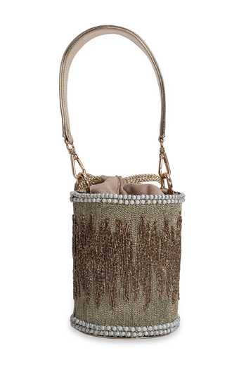 Shop_5elements_Gold Beads, Pearls, Tassels, Metallic Thread Ruhaniya Intricate Beadwork Potli _Online_at_Aza_Fashions