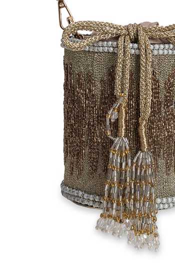 5elements_Gold Beads, Pearls, Tassels, Metallic Thread Ruhaniya Intricate Beadwork Potli _at_Aza_Fashions