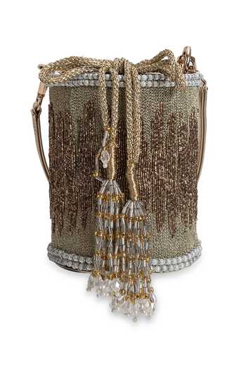 Buy_5elements_Gold Beads, Pearls, Tassels, Metallic Thread Ruhaniya Intricate Beadwork Potli 