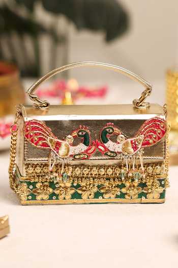 Shop_5elements_Green Kanakriti Peacock Embroidered Sling Clutch _Online_at_Aza_Fashions