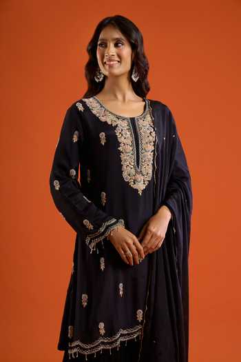 Buy Aariyana Couture Black Chinon Scoop Neck Embroidered Kurta Sharara Set Online at Aza Fashions Buy_Aariyana Couture_Black Chinon Scoop Neck Embroidered Kurta Sharara Set _Online_at_Aza_Fashions
