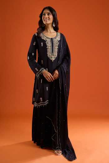 Aariyana Couture Black Chinon Scoop Neck Embroidered Kurta Sharara Set at Aza Fashions Aariyana Couture_Black Chinon Scoop Neck Embroidered Kurta Sharara Set _at_Aza_Fashions