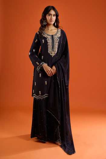 Buy Aariyana Couture Black Chinon Scoop Neck Embroidered Kurta Sharara Set Buy_Aariyana Couture_Black Chinon Scoop Neck Embroidered Kurta Sharara Set