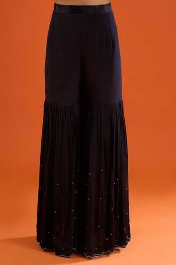 Shop Aariyana Couture Black Chinon Scoop Neck Embroidered Kurta Sharara Set Shop_Aariyana Couture_Black Chinon Scoop Neck Embroidered Kurta Sharara Set
