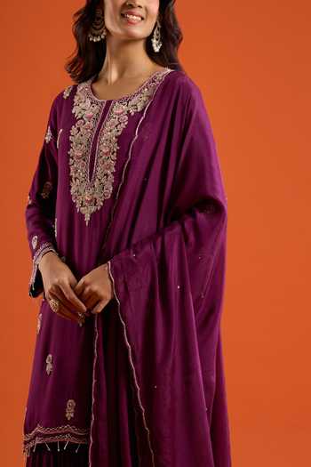 Buy Aariyana Couture Purple Chinon Scoop Neck, Yes Floral Embroidered Kurta Sharara Set Buy_Aariyana Couture_Purple Chinon Scoop Neck, Yes Floral Embroidered Kurta Sharara Set