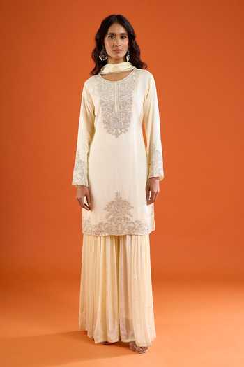 Buy Aariyana Couture Yellow Chinon Round Neck, Yes Bead Embroidered Kurta Set Online at Aza Fashions Buy_Aariyana Couture_Yellow Chinon Round Neck, Yes Bead Embroidered Kurta Set _Online_at_Aza_Fashions