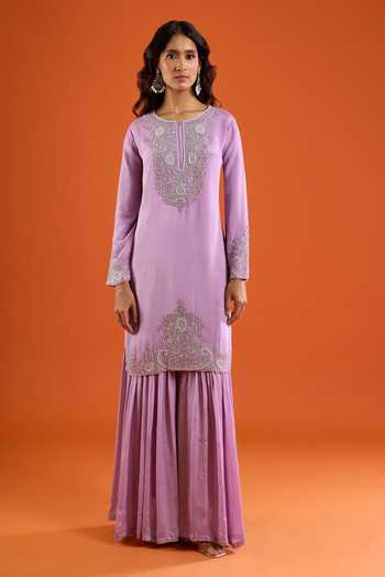 Buy Aariyana Couture Purple Chinon Round Neck, Yes Cutdana Embroidered Kurta Set Online at Aza Fashions Buy_Aariyana Couture_Purple Chinon Round Neck, Yes Cutdana Embroidered Kurta Set _Online_at_Aza_Fashions