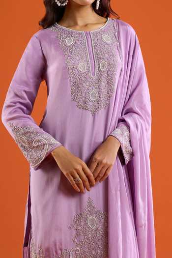 Shop Aariyana Couture Purple Chinon Round Neck, Yes Cutdana Embroidered Kurta Set Online at Aza Fashions Shop_Aariyana Couture_Purple Chinon Round Neck, Yes Cutdana Embroidered Kurta Set _Online_at_Aza_Fashions