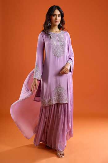 Buy Aariyana Couture Purple Chinon Round Neck, Yes Cutdana Embroidered Kurta Set Buy_Aariyana Couture_Purple Chinon Round Neck, Yes Cutdana Embroidered Kurta Set