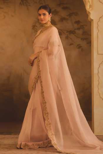 Buy AFRIYA Pink Organza, Chanderi Sequins, Zari, Hand Work Saree With Blouse Buy_AFRIYA_Pink Organza, Chanderi Sequins, Zari, Hand Work Saree With Blouse
