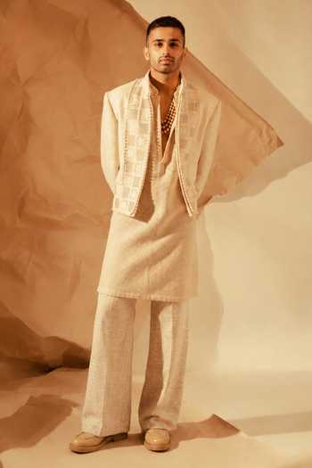 Buy Rohit Doshi Off White Embroidered Jacket And Kurta Set at Aza Fashions Buy_Rohit Doshi_Off White Embroidered Jacket And Kurta Set _at_Aza_Fashions