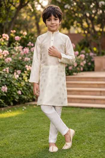 Petite Pomme Jaquard Art Silk Kurta & Pant Set 