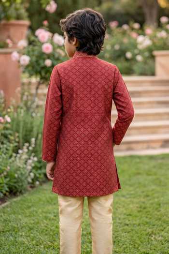 Petite Pomme Boys Jaquard Kurta & Art Silk Pant Set