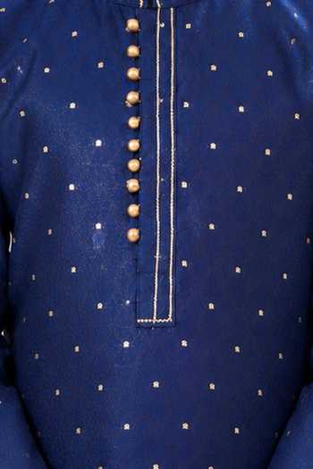Buy_Petite Pomme_Navy Jacquard, Silk Kurta And Art Pant Set _Online_at_Aza_Fashions