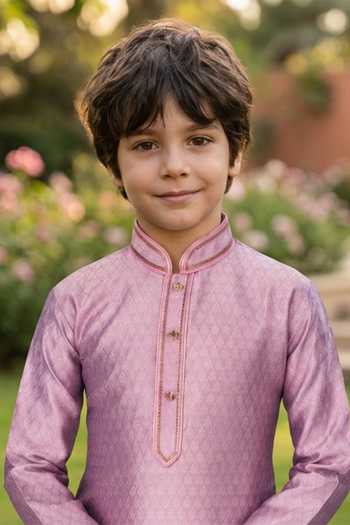 Buy Petite Pomme Pink Woven Kurta And Pant Set Online at Aza Fashions Buy_Petite Pomme_Pink Woven Kurta And Pant Set _Online_at_Aza_Fashions