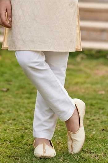 Petite Pomme Cream Silk, Jacquard Kurta And Art Pant Set Online at Aza Fashions Petite Pomme_Cream Silk, Jacquard Kurta And Art Pant Set _Online_at_Aza_Fashions